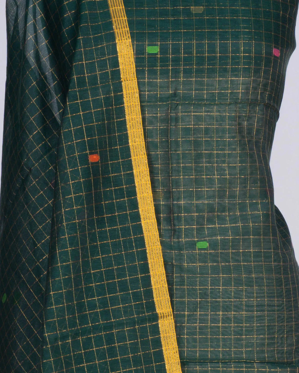 Phulia Cotton Checks And Jamdani Butta Dark Green Salwar Suit Set W/O Bottom