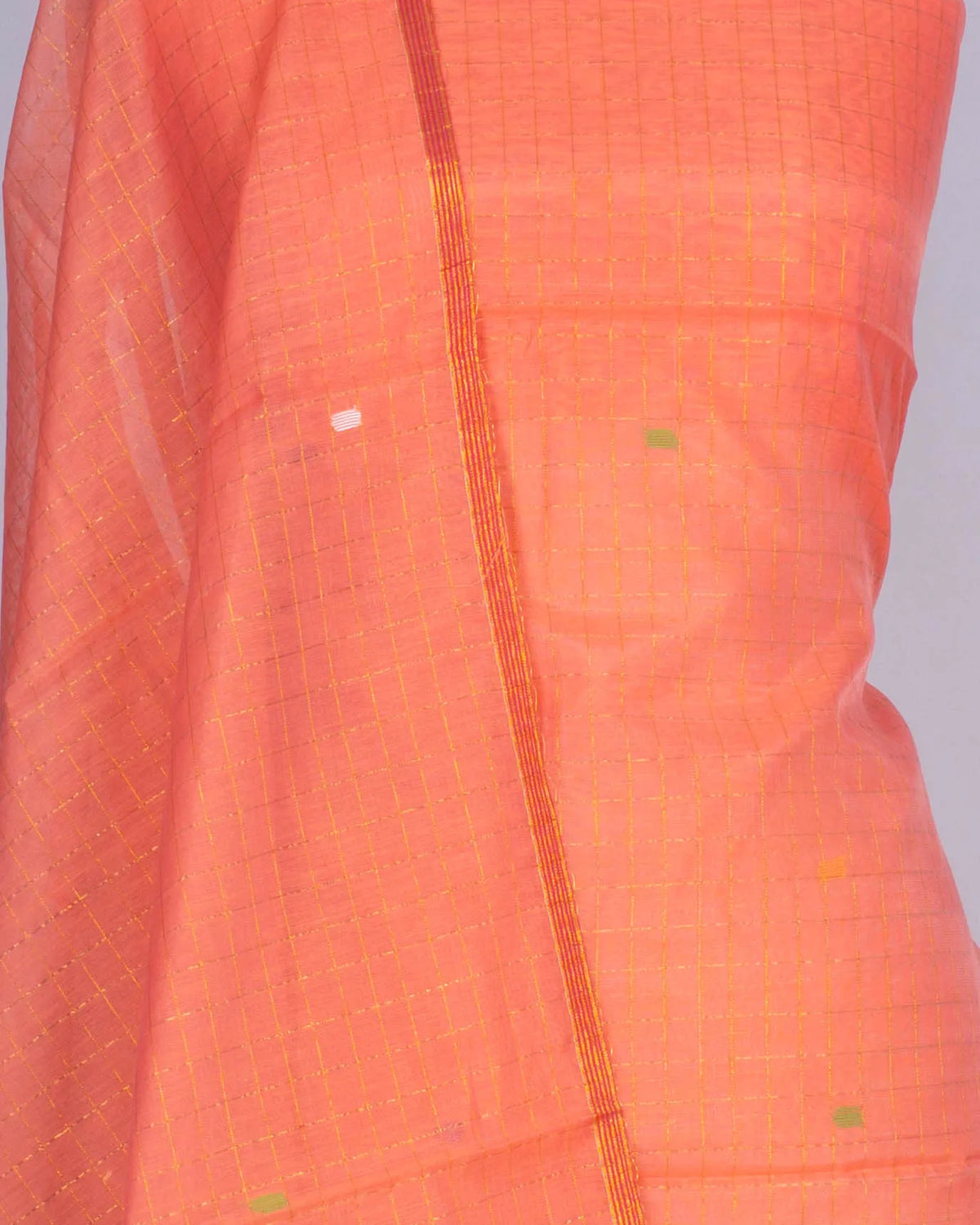 Phulia Cotton Checks And Jamdani Butta Peach Salwar Suit Set W/O Bottom