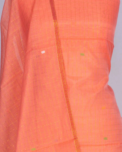 Phulia Cotton Checks And Jamdani Butta Peach Salwar Suit Set W/O Bottom