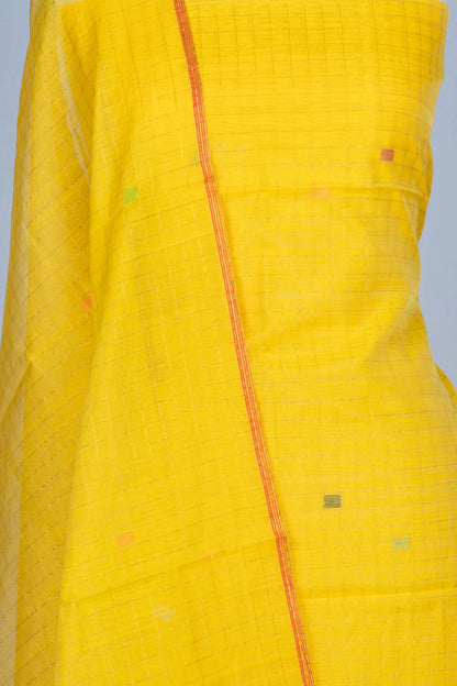 Phulia Cotton Checks And Jamdani Butta Yellow Salwar Suit Set W/O Bottom