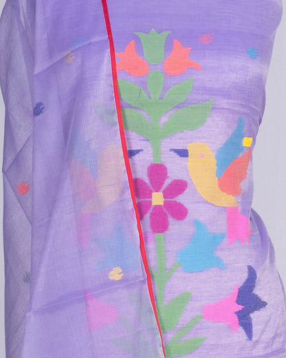 Phulia Cotton Jamdani Butta Lavender Salwar Suit Set W/O Bottom