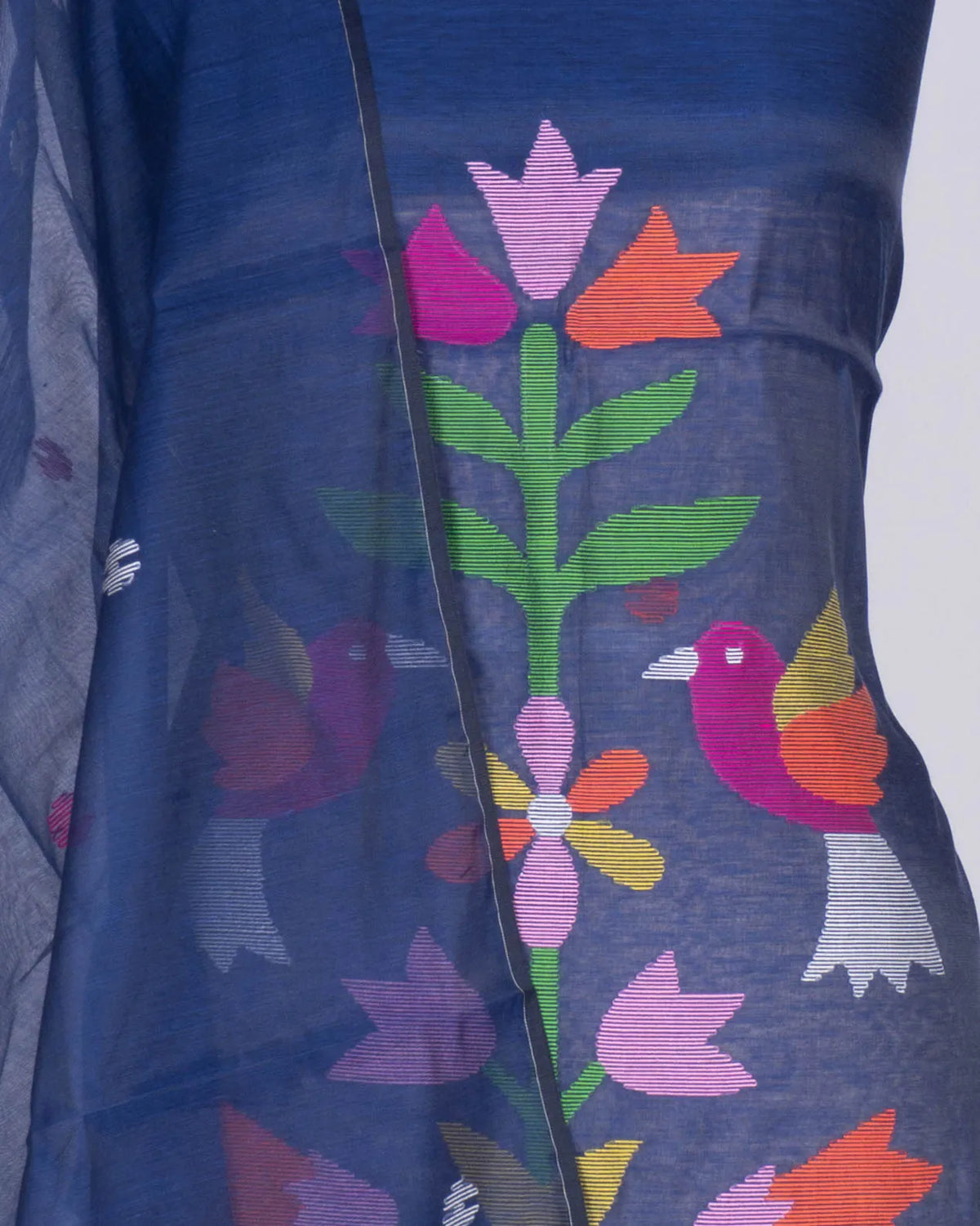 Phulia Cotton Jamdani Butta Dark Blue Salwar Suit Set W/O Bottom