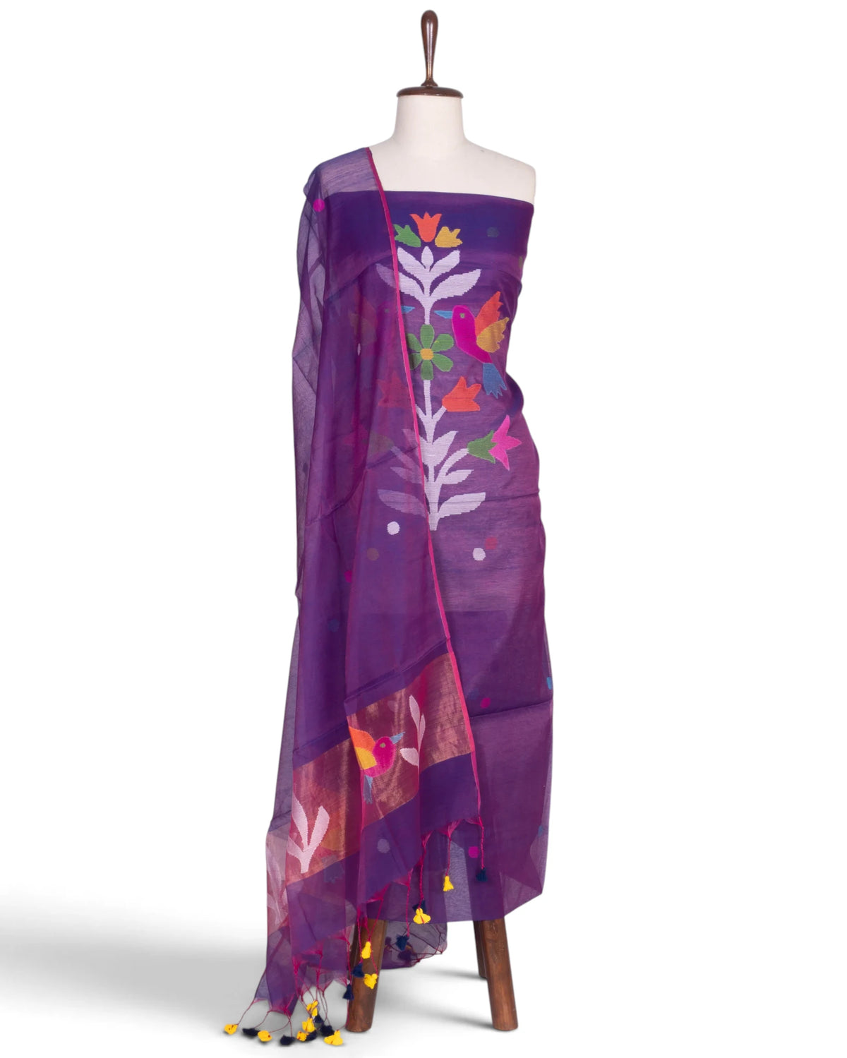 Phulia Cotton Jamdani Butta Violet Salwar Suit Set W/O Bottom