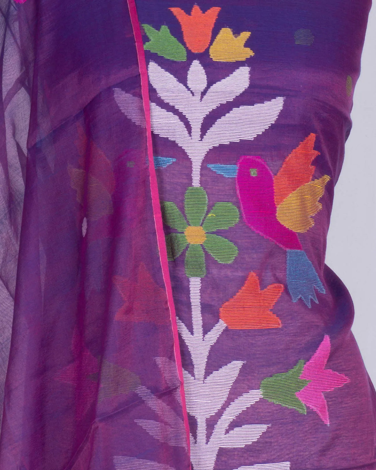Phulia Cotton Jamdani Butta Violet Salwar Suit Set W/O Bottom