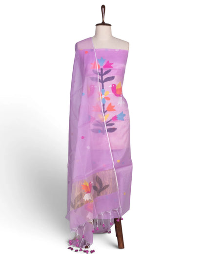 Phulia Cotton Jamdani Butta Lavender Salwar Suit Set W/O Bottom