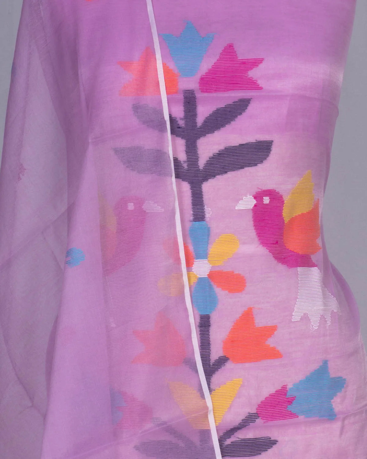 Phulia Cotton Jamdani Butta Lavender Salwar Suit Set W/O Bottom