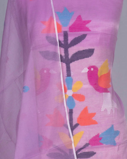 Phulia Cotton Jamdani Butta Lavender Salwar Suit Set W/O Bottom