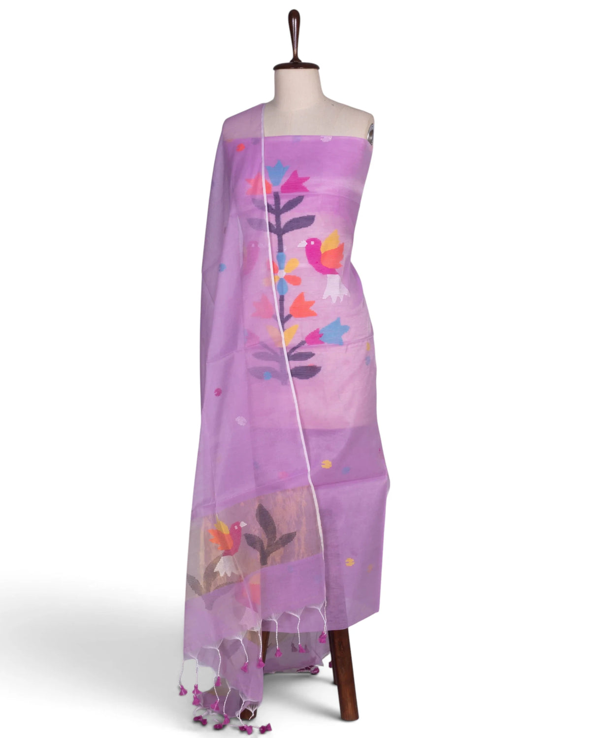 Phulia Cotton Jamdani Butta Lavender Salwar Suit Set W/O Bottom