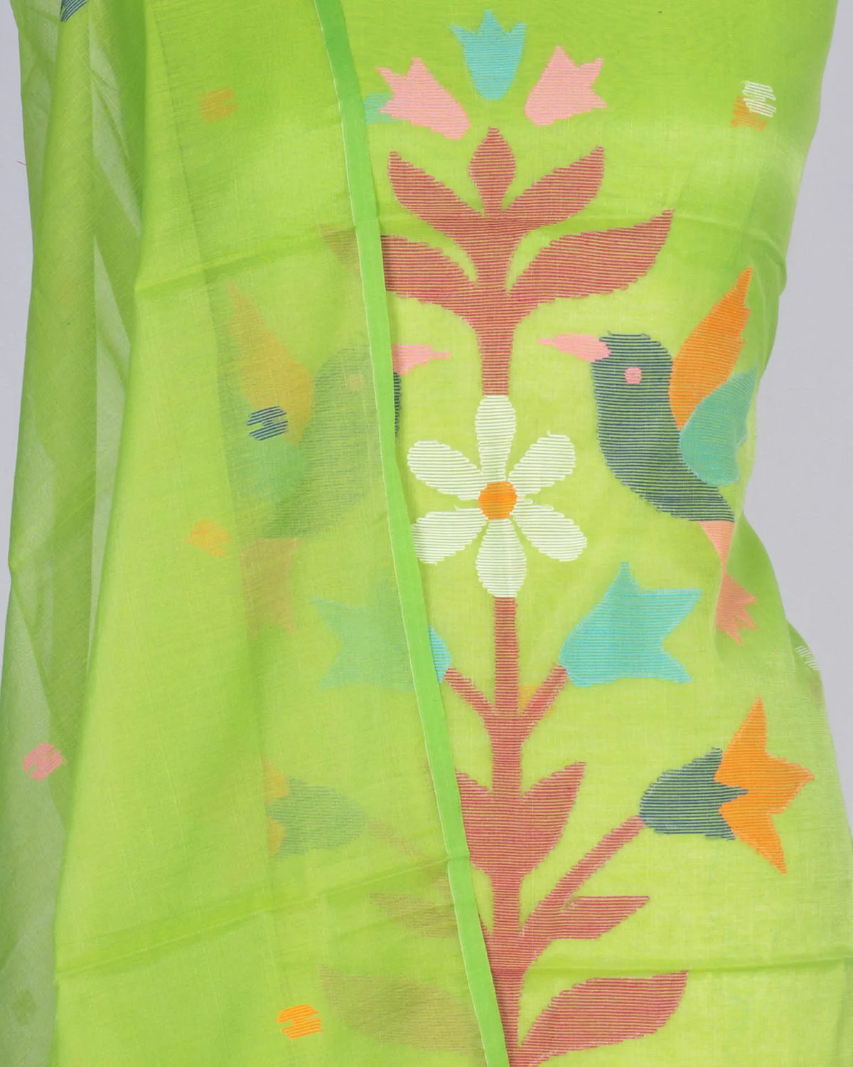 Phulia Cotton Jamdani Butta Pista Green Salwar Suit Set W/O Bottom
