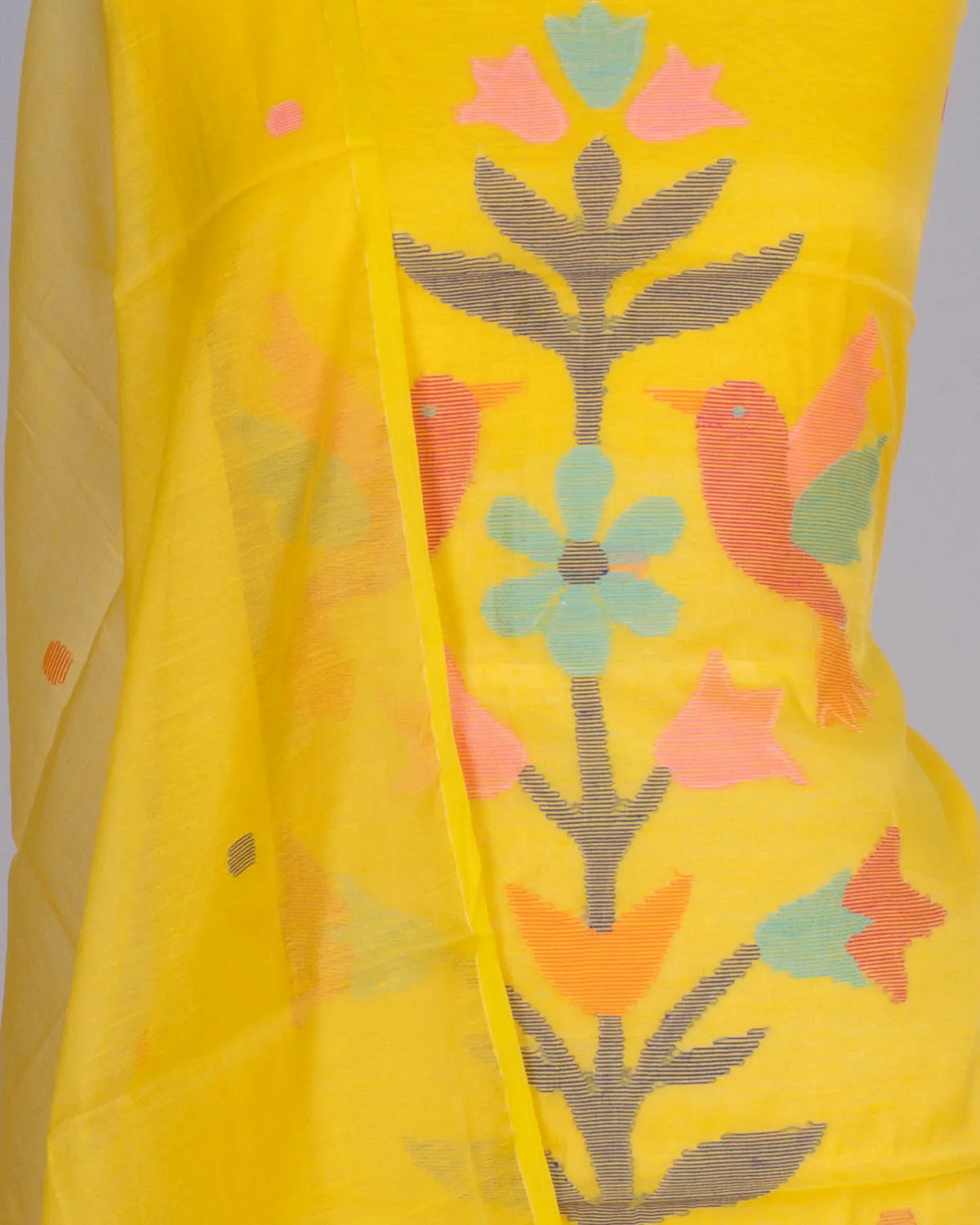 Phulia Cotton Jamdani Butta Yellow Salwar Suit Set W/O Bottom