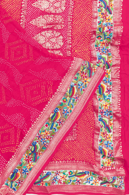 French Knot X Banarasi Georgette Bandhani Rani Pink Saree