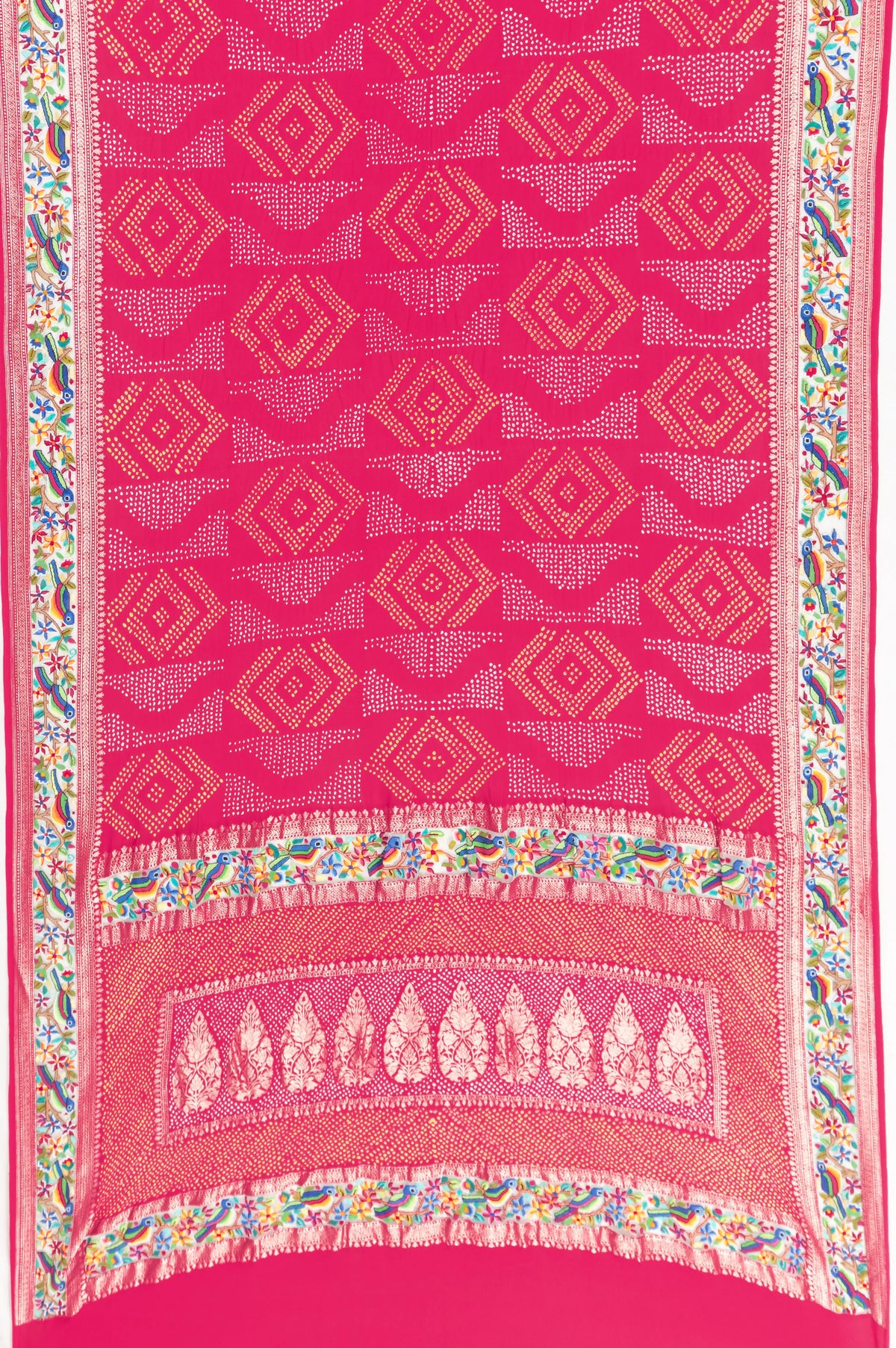 French Knot X Banarasi Georgette Bandhani Rani Pink Saree
