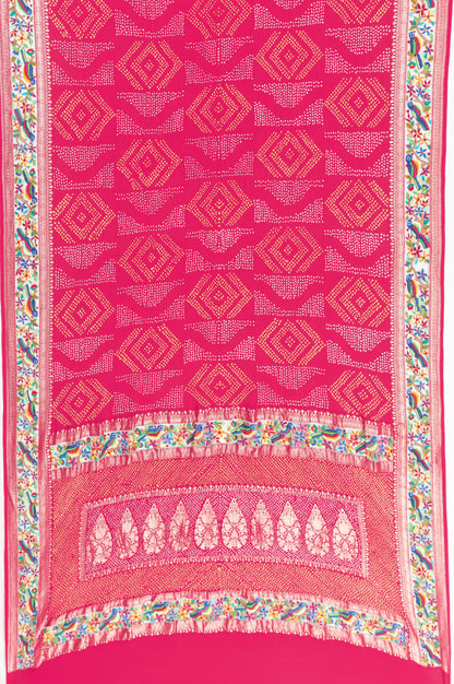 French Knot X Banarasi Georgette Bandhani Rani Pink Saree