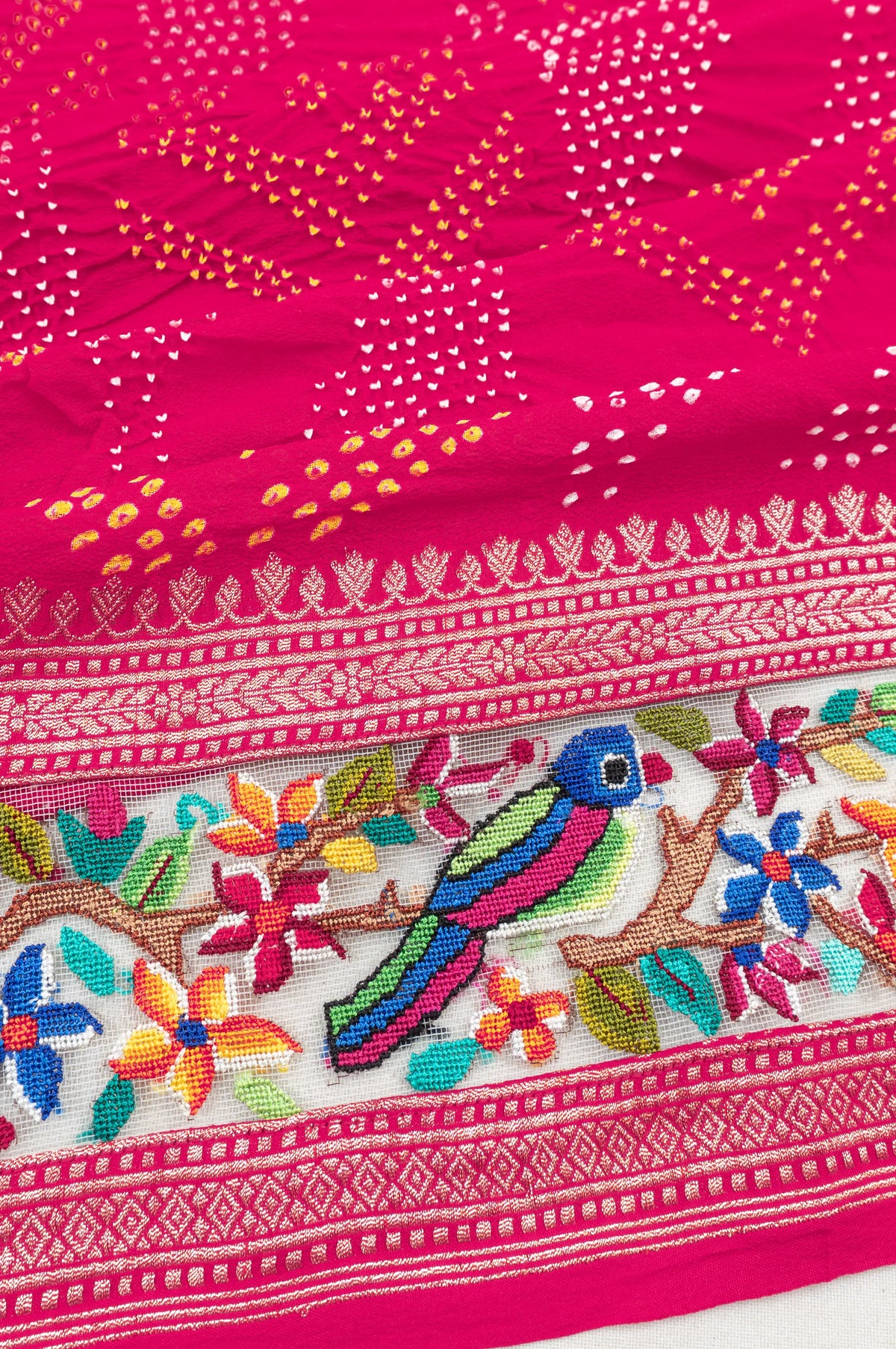 French Knot X Banarasi Georgette Bandhani Rani Pink Saree