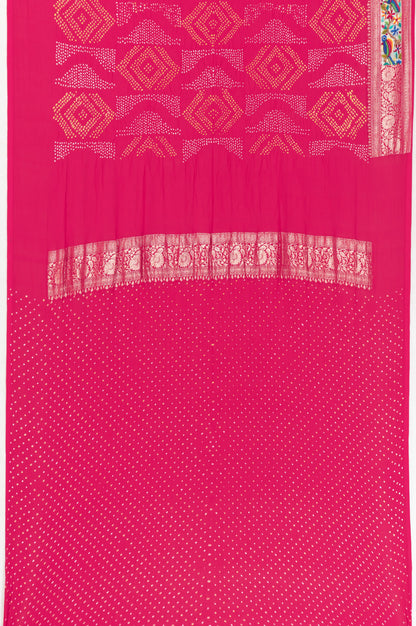 French Knot X Banarasi Georgette Bandhani Rani Pink Saree