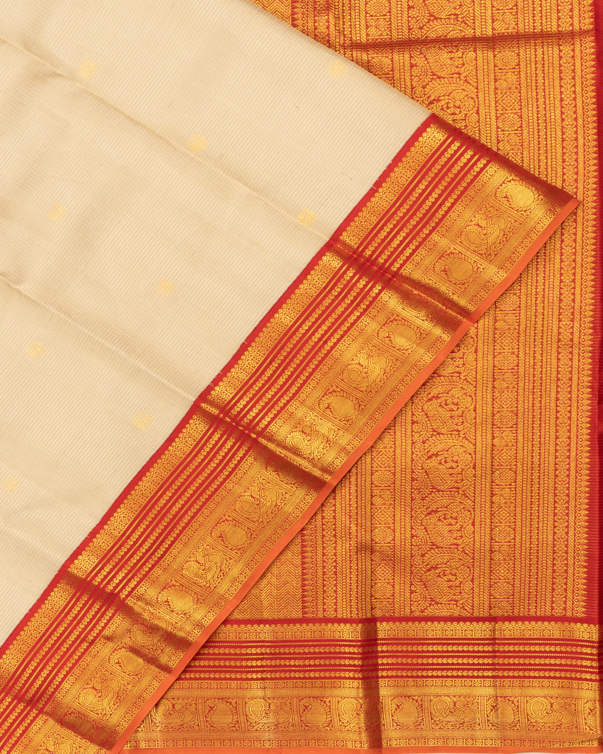 Kanchipuram Silk Checks And Butta Cream Saree