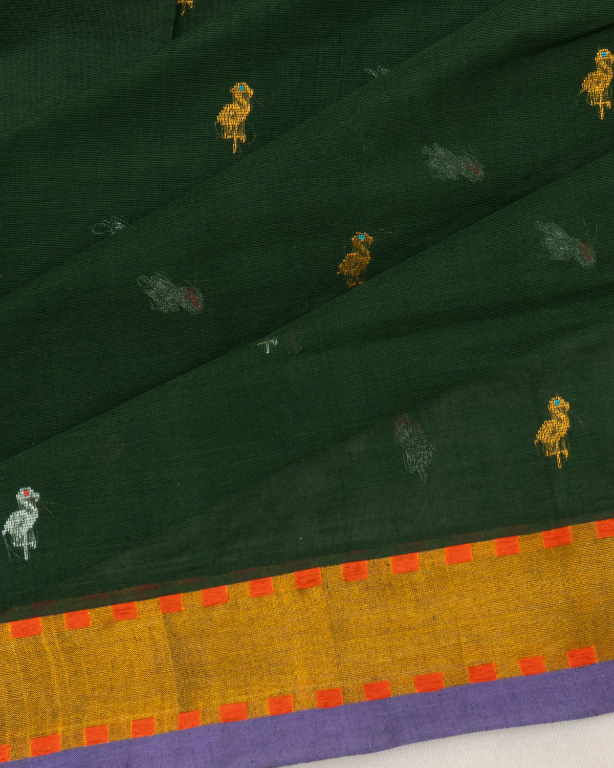 Ponduru Handspun Cotton Butta Dark Green Saree