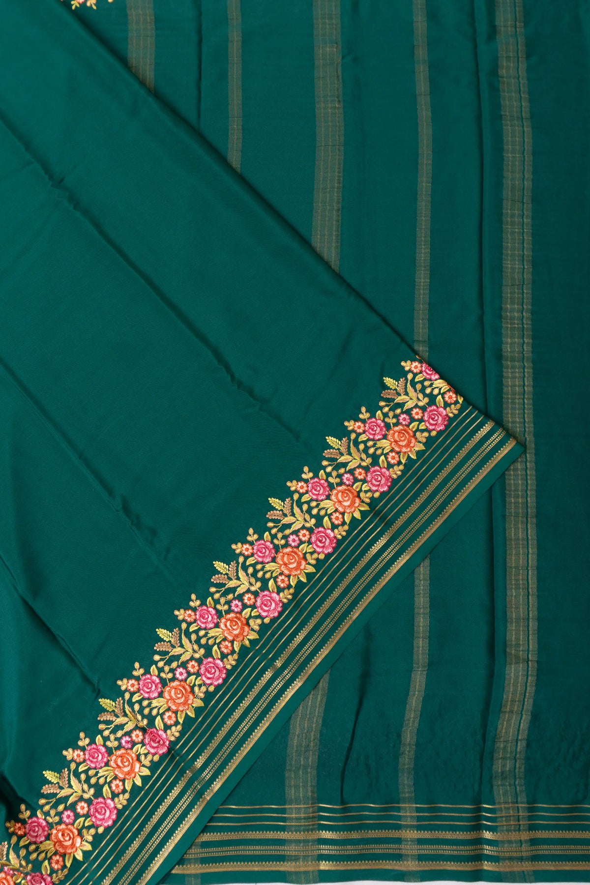 Mysore Silk Plain Green Saree With Embroidery