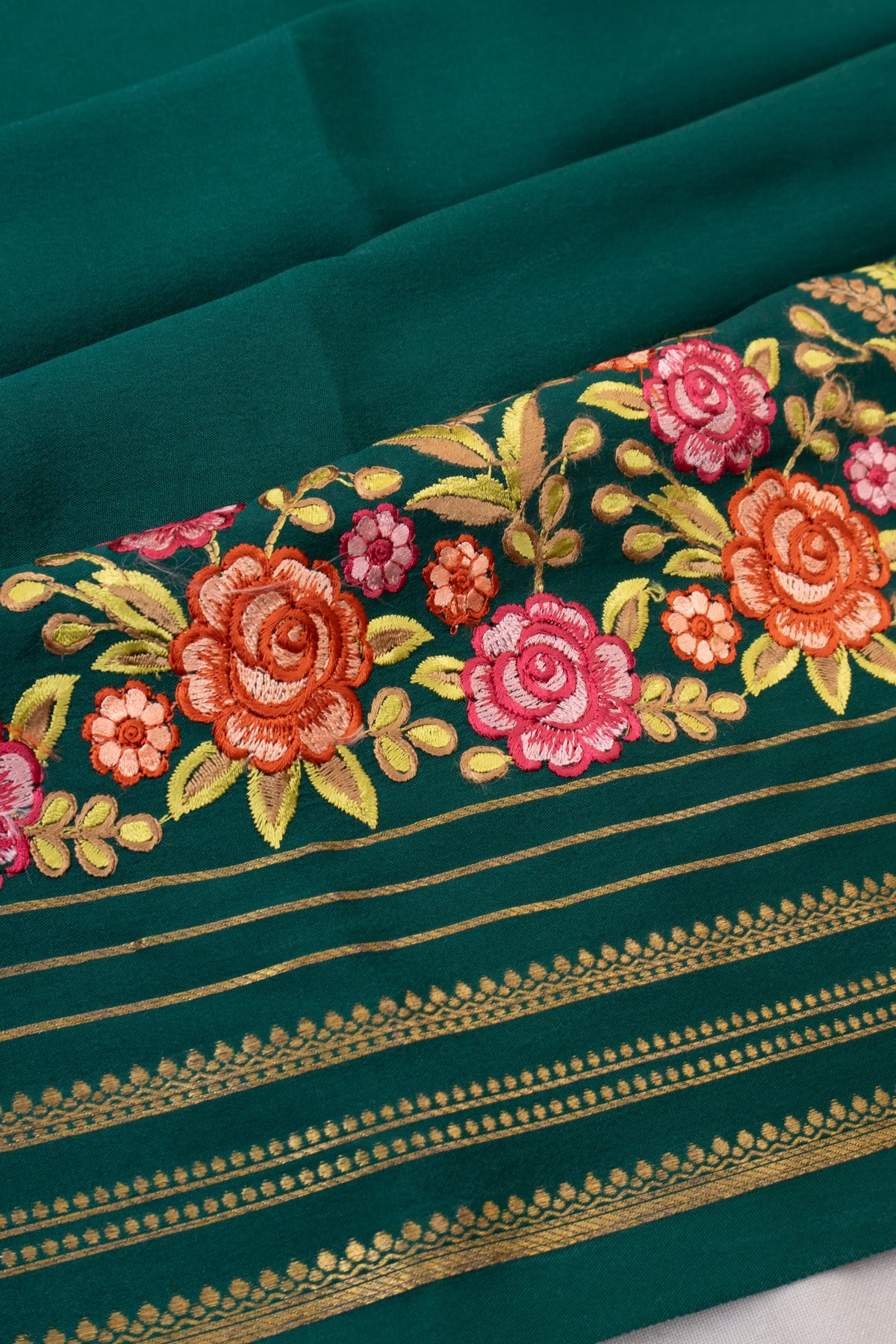 Mysore Silk Plain Green Saree With Embroidery