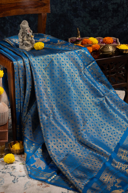 Kanchipuram Silk Brocade Blue Saree
