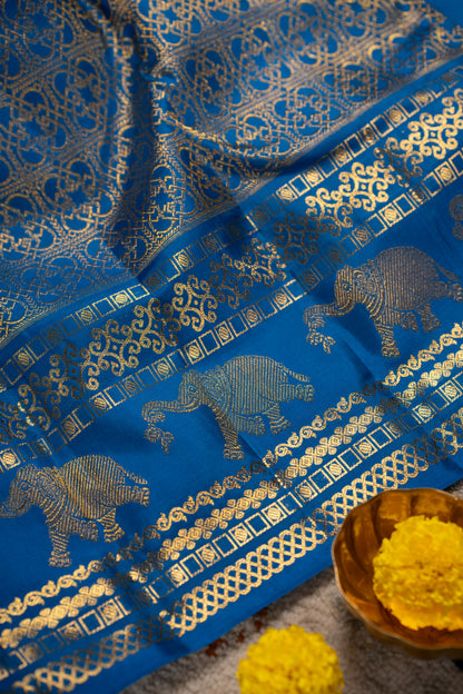 Kanchipuram Silk Brocade Blue Saree