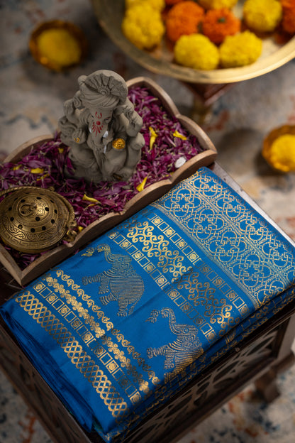 Kanchipuram Silk Brocade Blue Saree