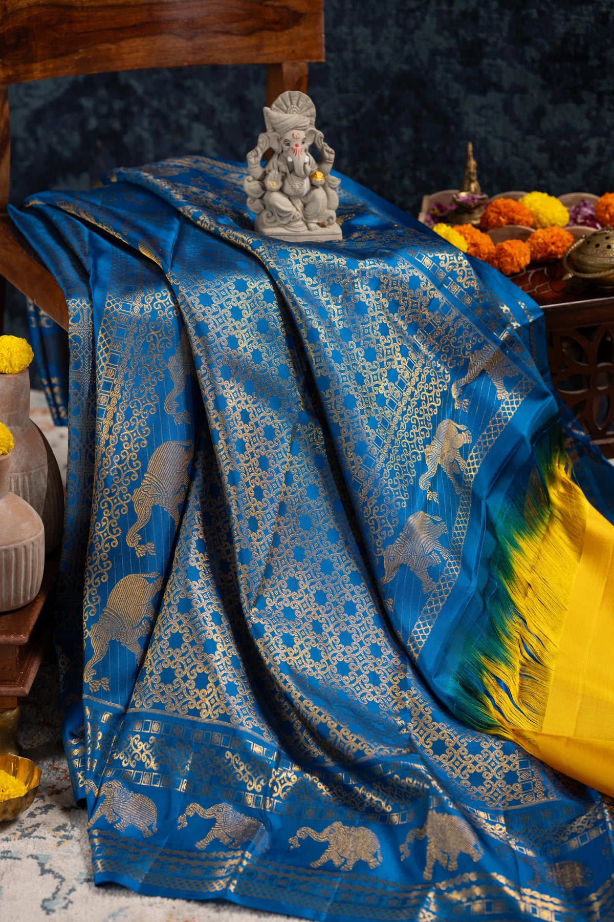 Kanchipuram Silk Brocade Blue Saree