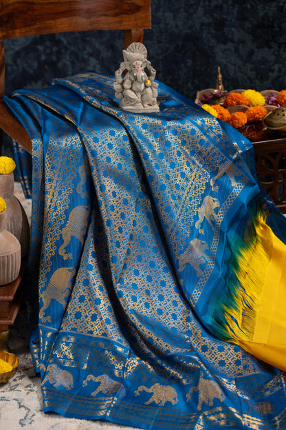Kanchipuram Silk Brocade Blue Saree