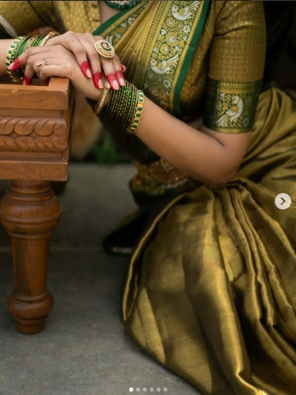 Kanchipuram Silk Tissue Brocade Green Saree