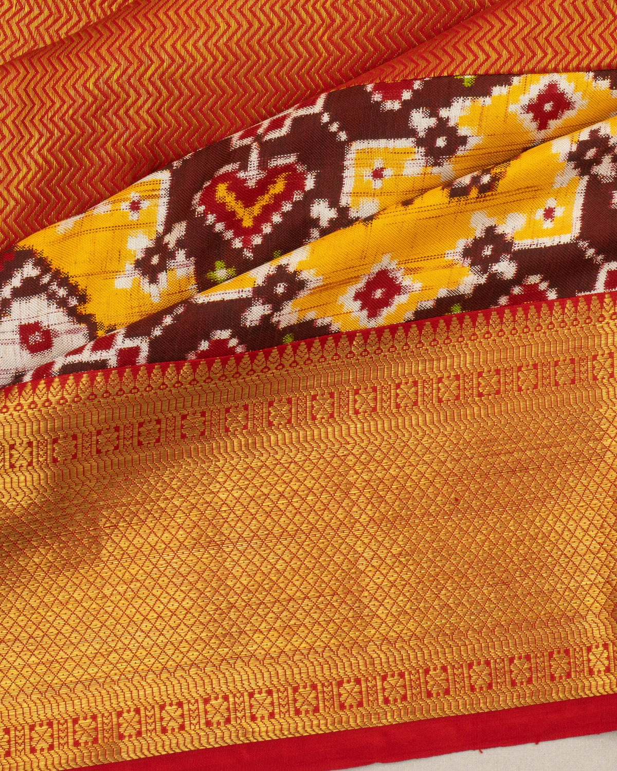 Patan Patola X Kanchipuram Silk Brocade Red Saree