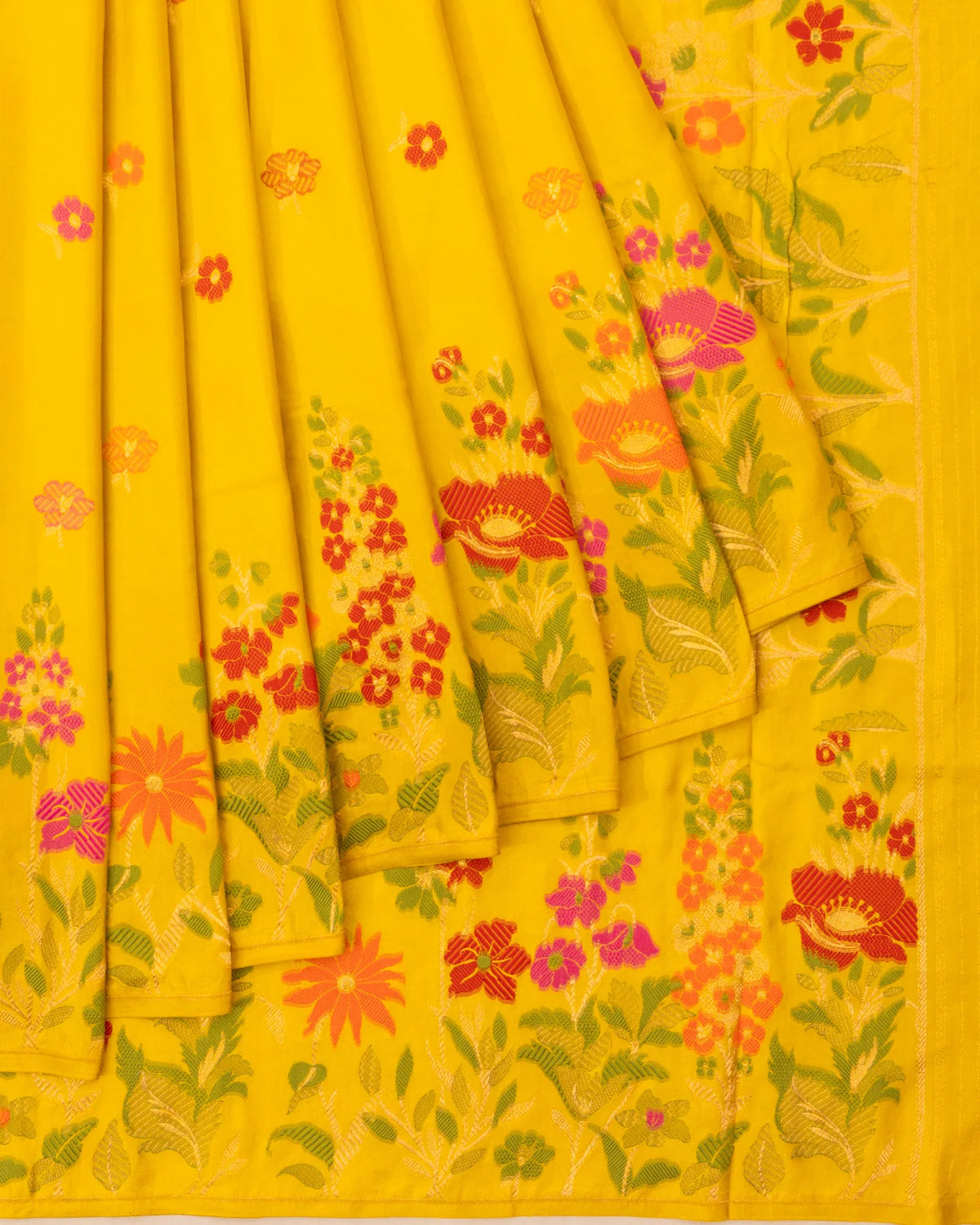 Banarasi Silk Butta Yellow Saree With Meenakari