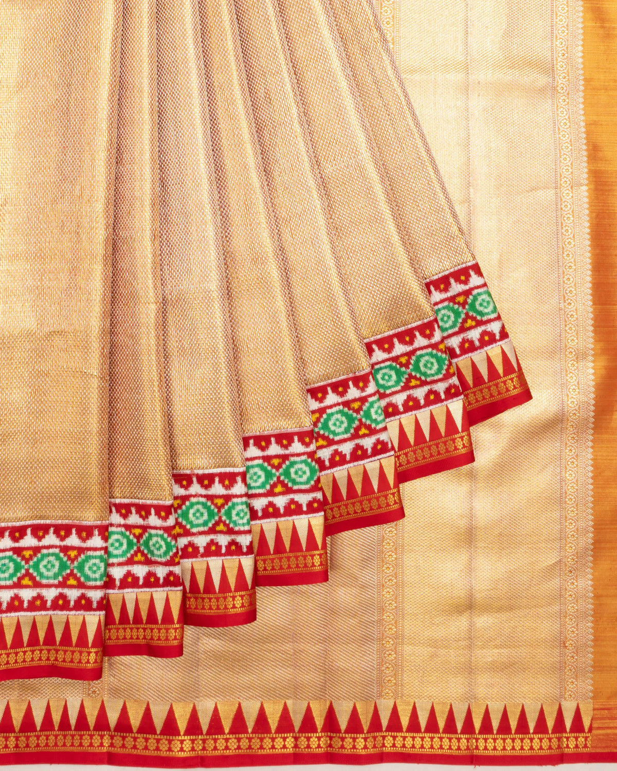 Patan Patola X Kanchipuram Silk Tissue Brocade Gold Saree