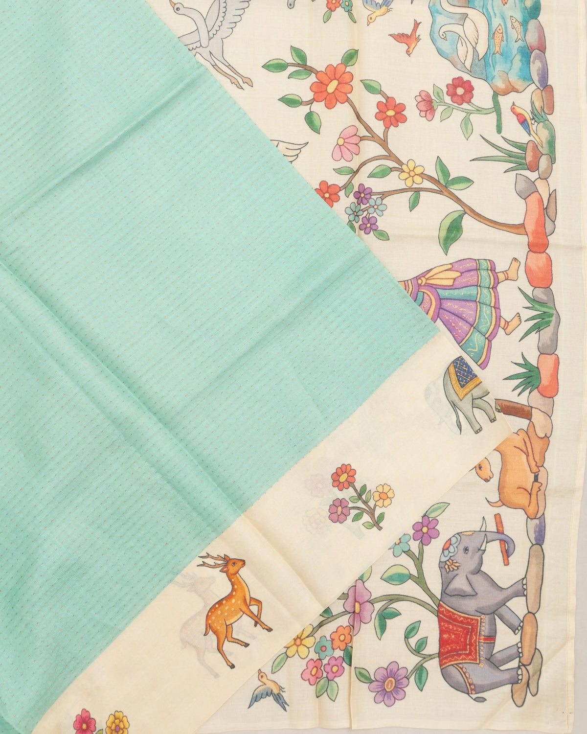 Tussar Brocade Sea Blue Saree With Printed Border
