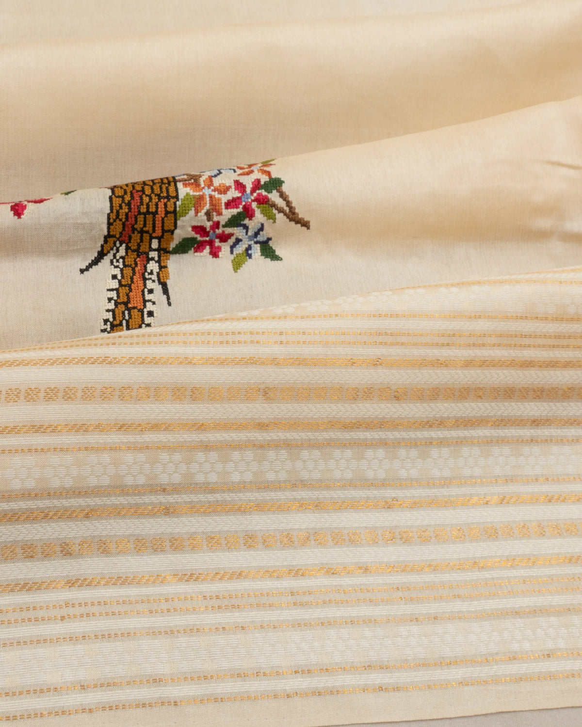 Soft Tussar Embroidery Butta Cream Saree