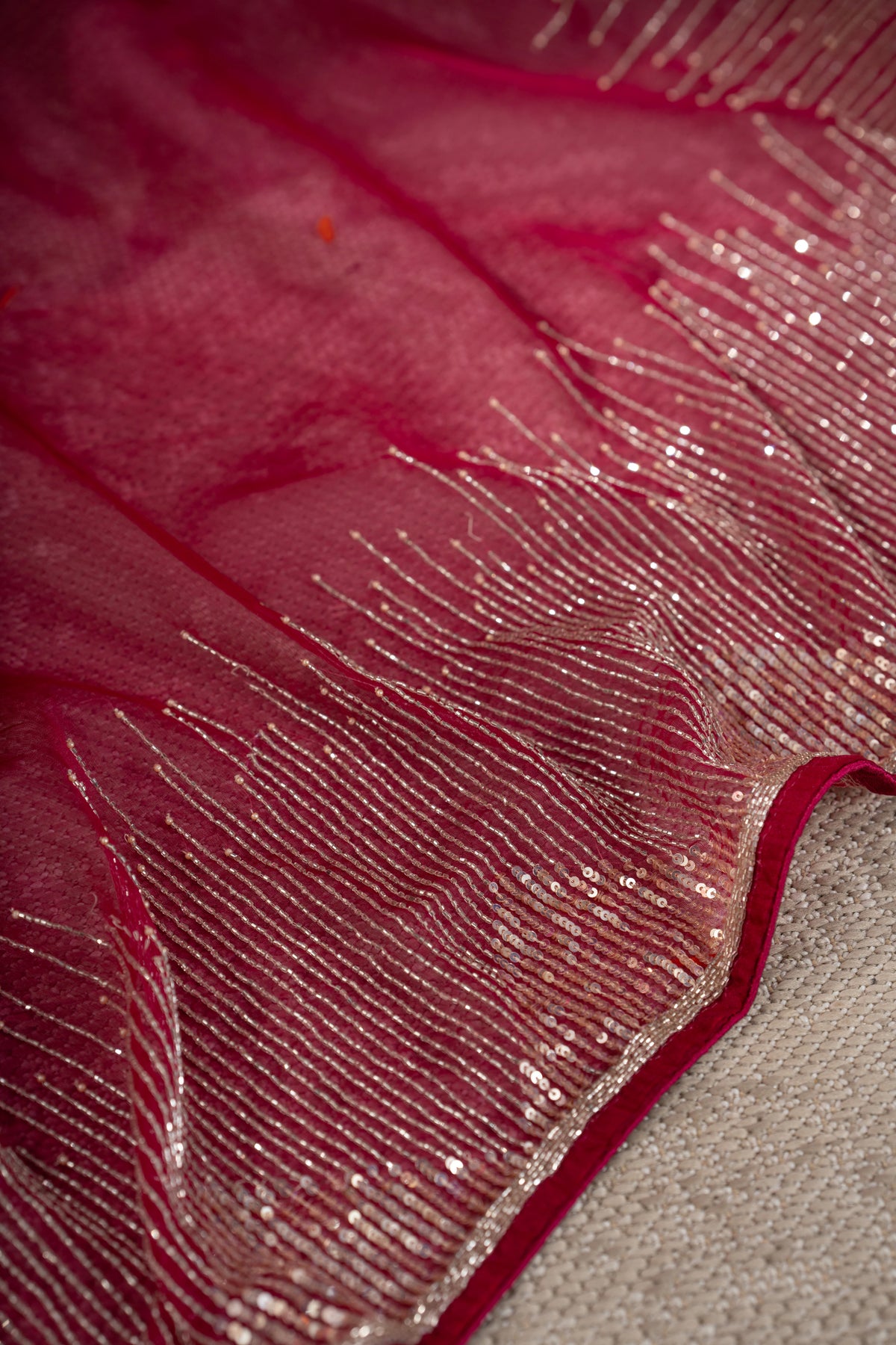 Georgette Plain Hot Pink Saree With Beads And Sequin Work Border