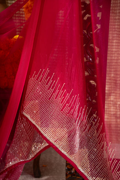 Georgette Plain Hot Pink Saree With Beads And Sequin Work Border