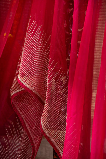 Georgette Plain Hot Pink Saree With Beads And Sequin Work Border