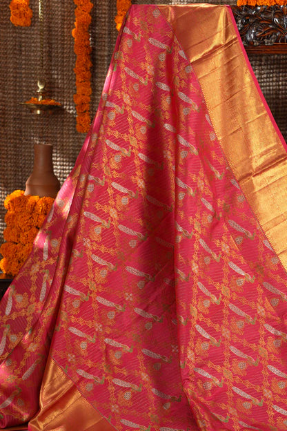 Kanchipuram Silk Brocade Pink Saree