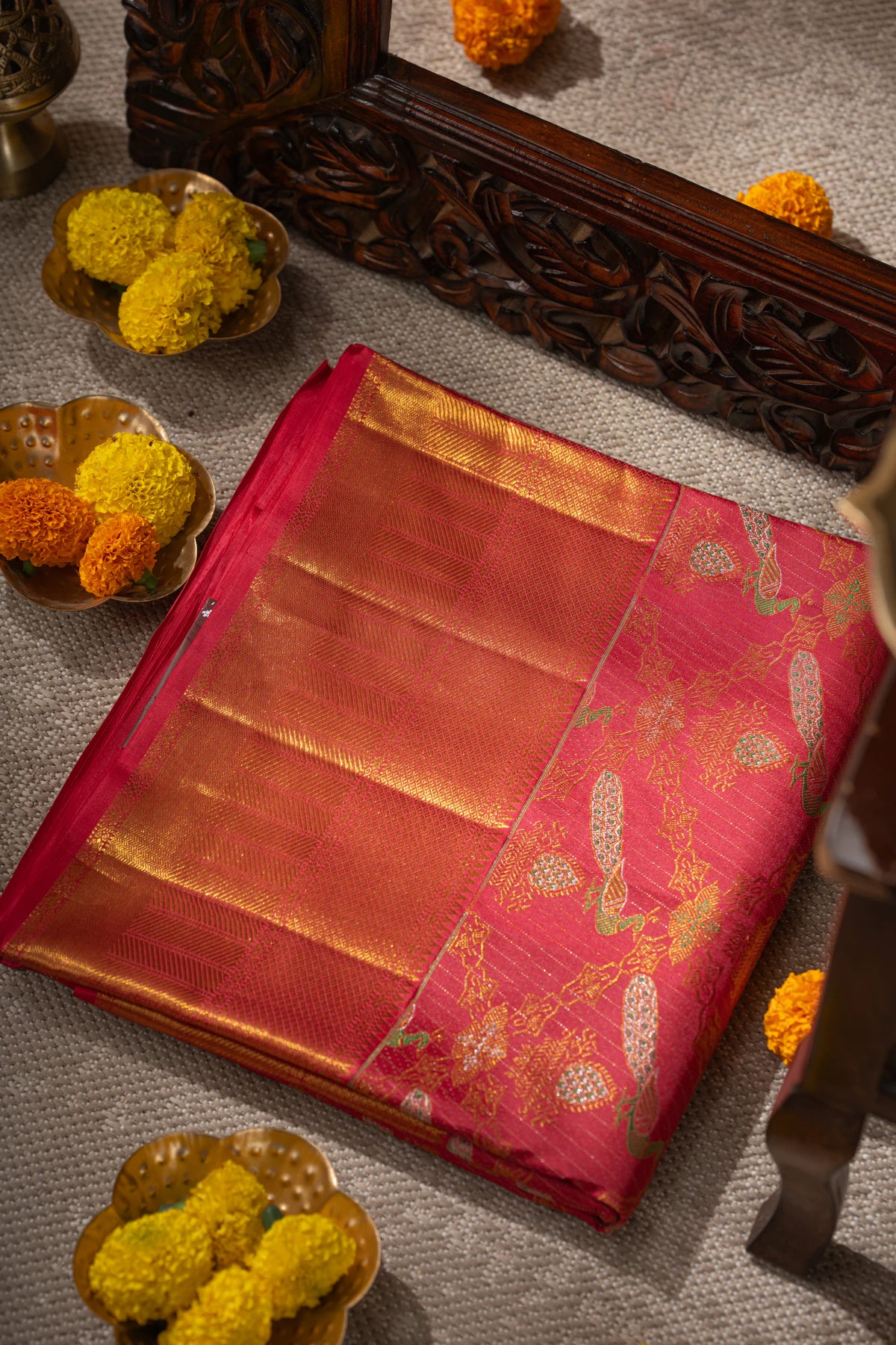 Kanchipuram Silk Brocade Pink Saree