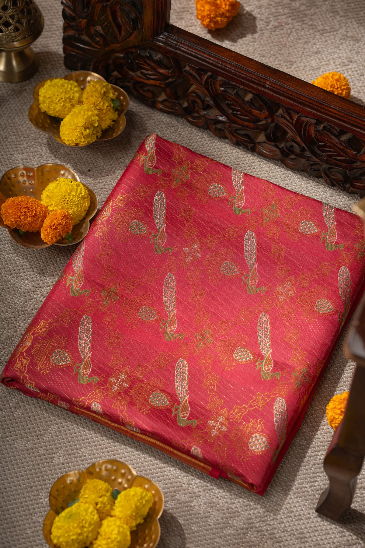 Kanchipuram Silk Brocade Pink Saree
