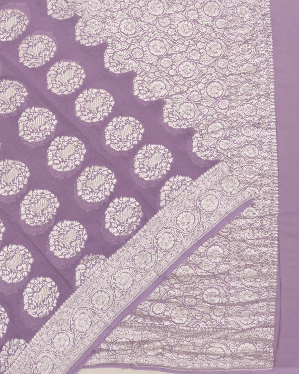 Vaanya Banaras Georgette Butta Lavender Saree With Pichwai Motifs