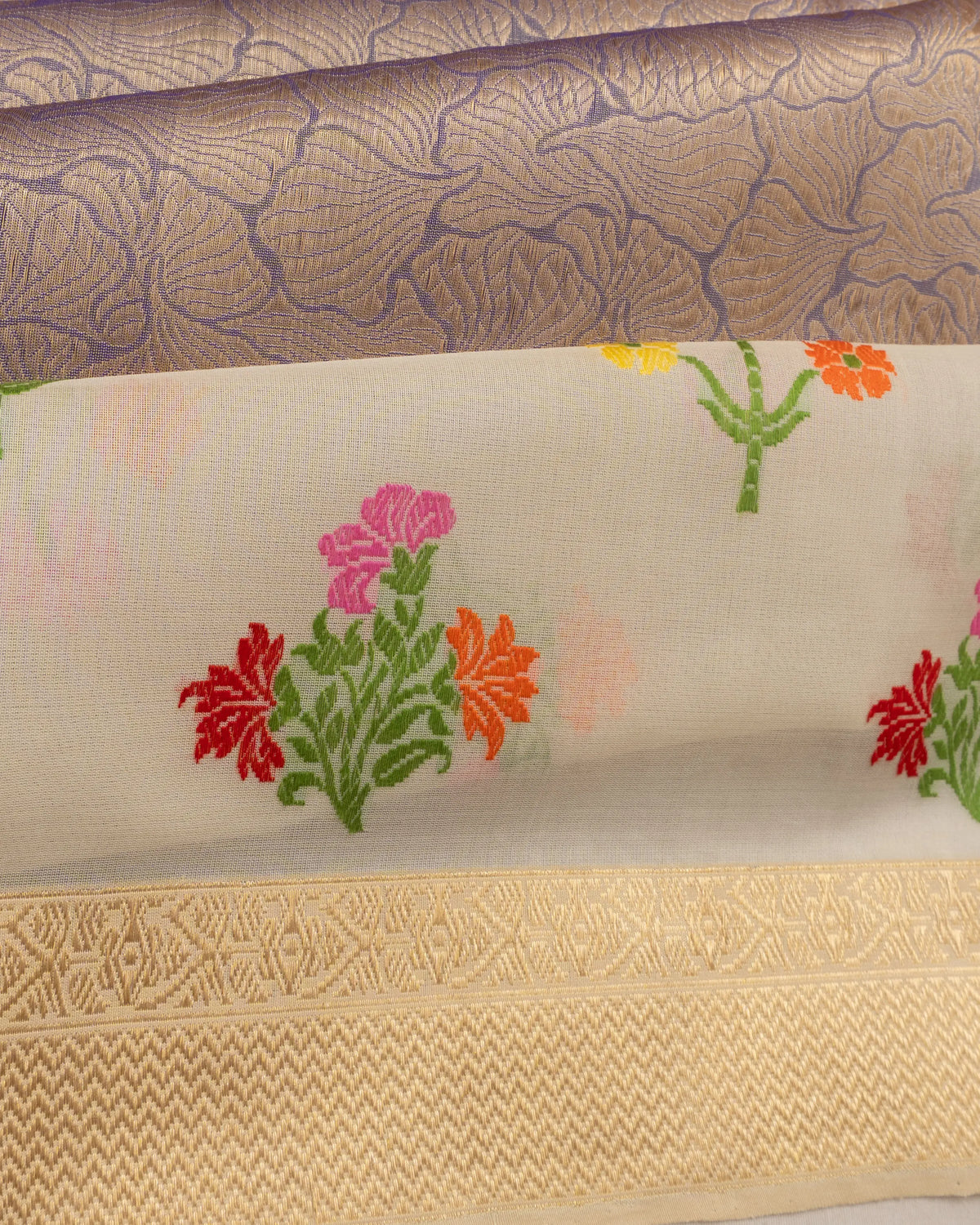 Banarasi Silk Brocade Lavender Saree With Meenakari Organza Border