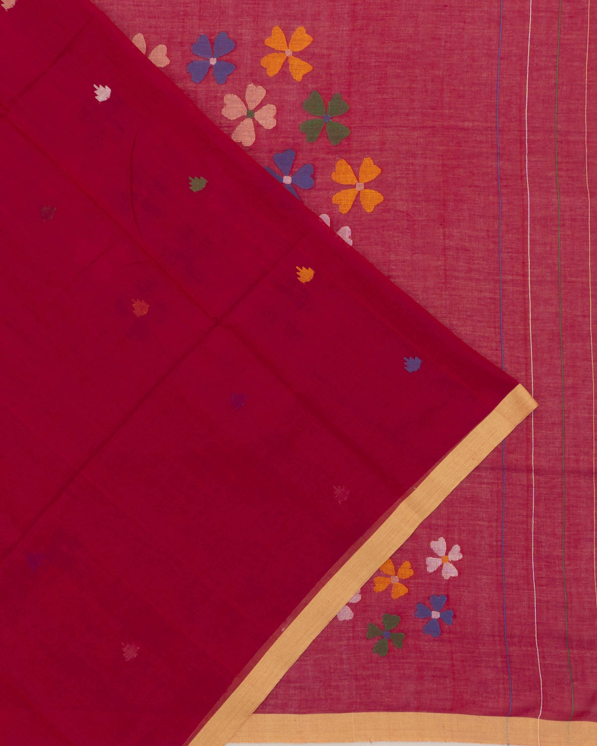 Phulia Cotton Jamdani Butta Maroon Saree