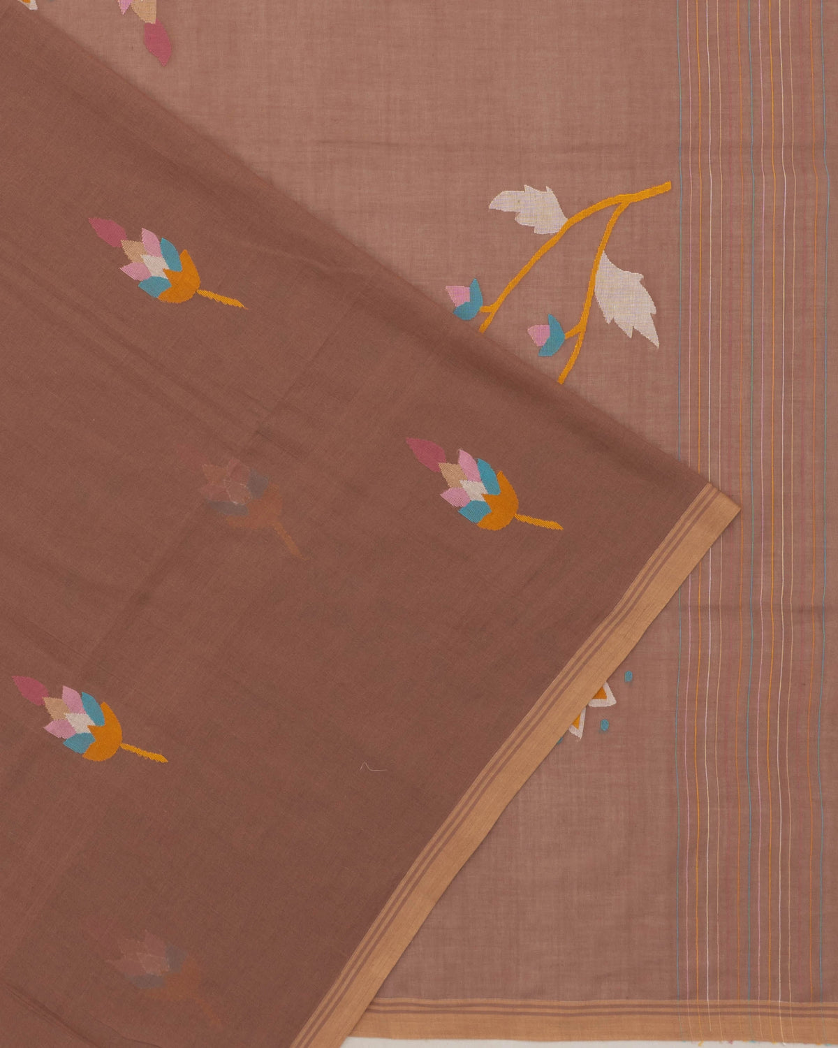 Phulia Cotton Jamdani Butta Choco Brown Saree