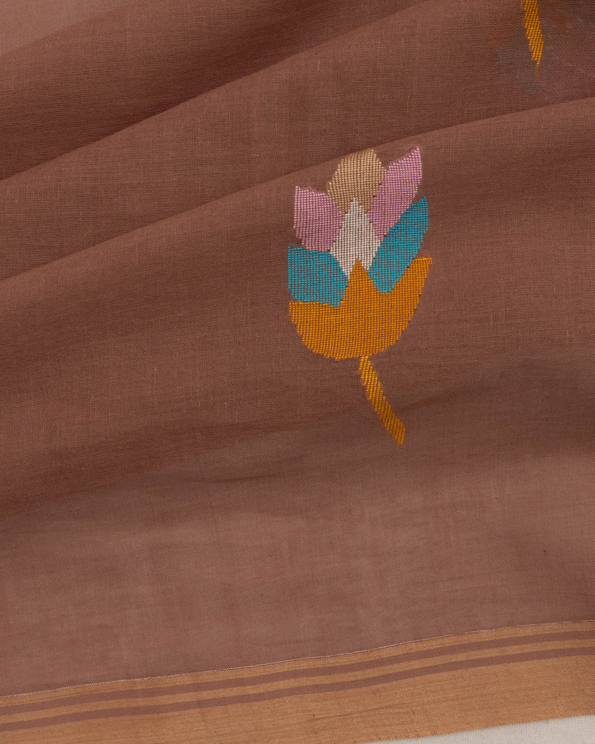 Phulia Cotton Jamdani Butta Choco Brown Saree