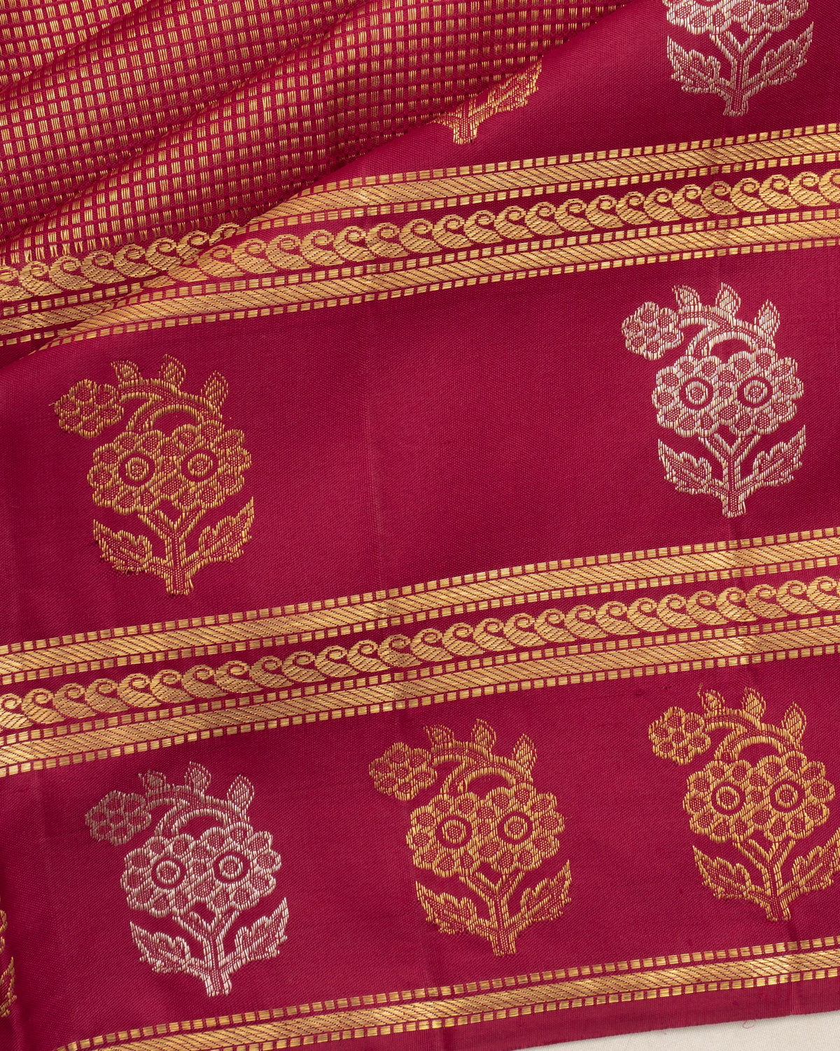 Kanchipuram Silk Brocade Maroon Saree With Big Border