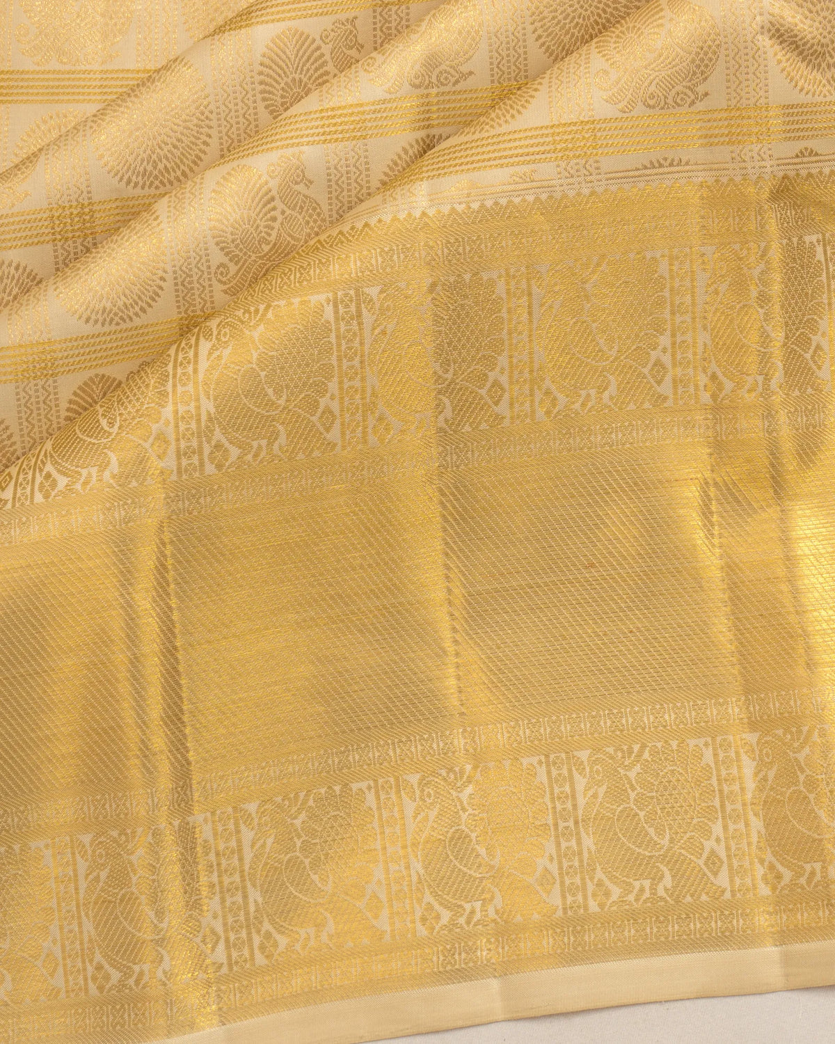 Kanchipuram Silk Checks And Butta Cream Saree