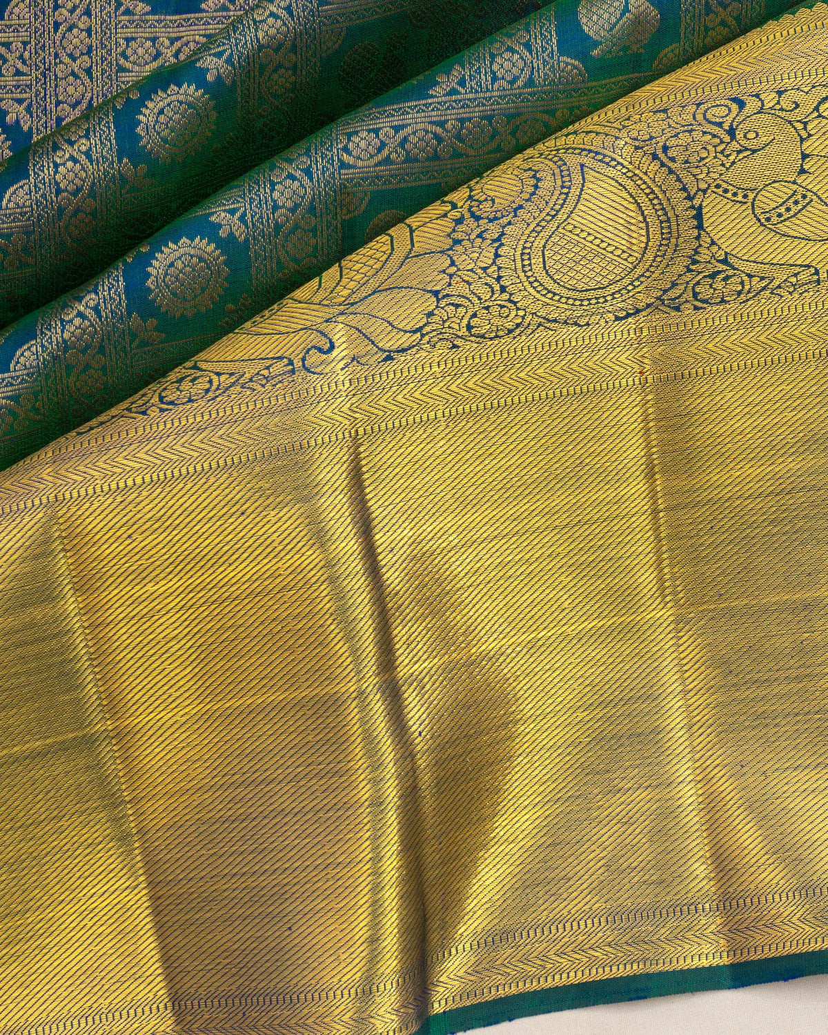 Kanchipuram Silk Checks And Butta Teal Blue Saree