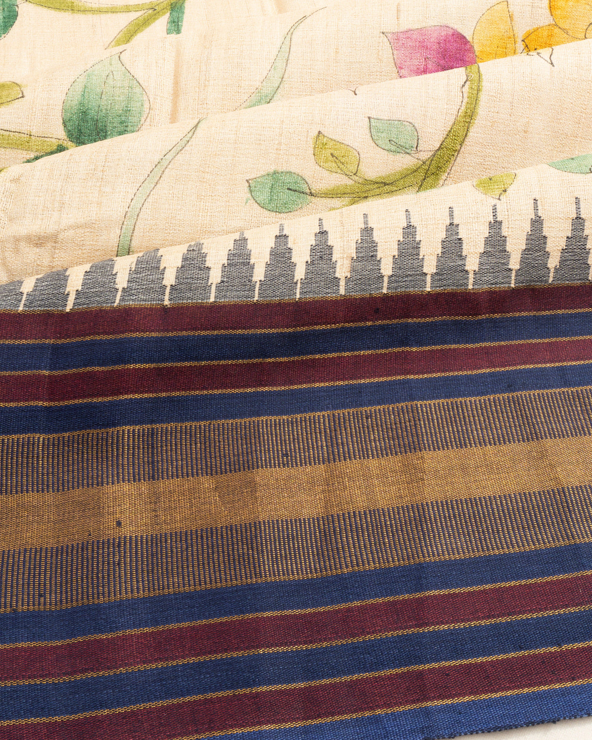 Tussar Floral Printed Off White Saree