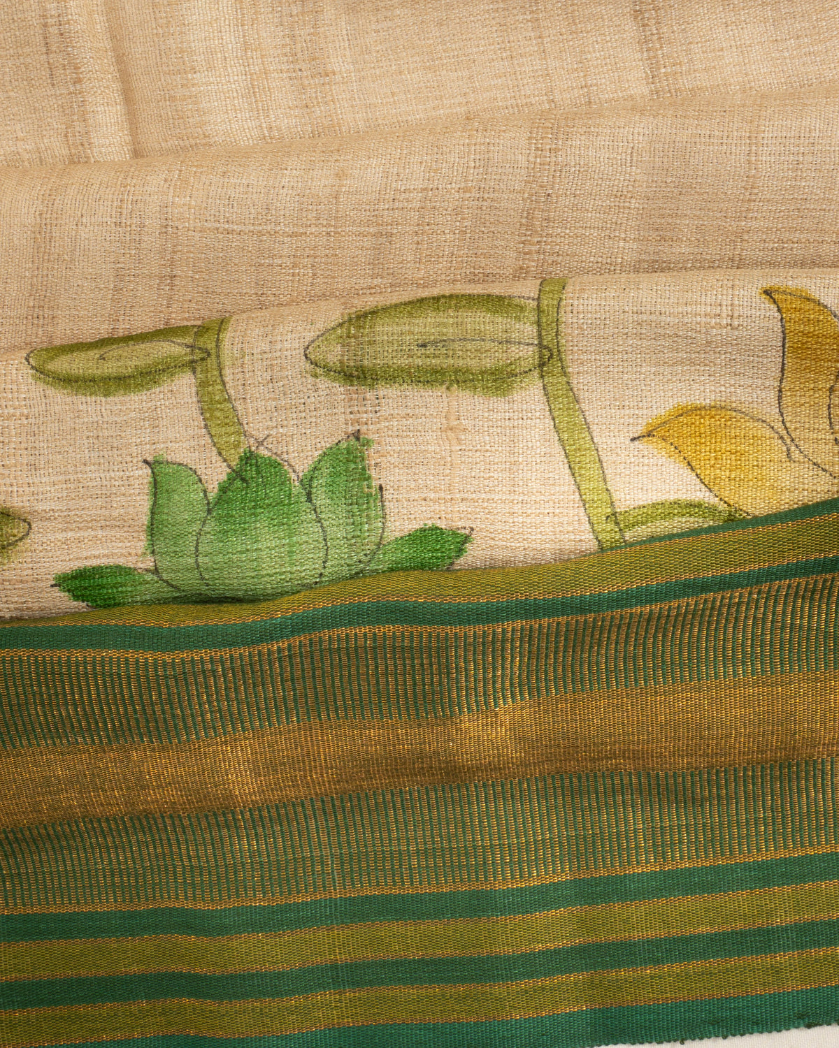 Tussar Floral Printed Beige Saree
